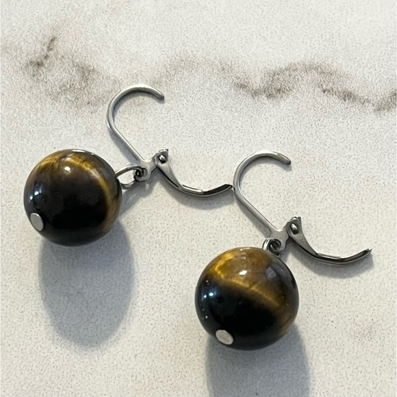 Tigers Eye Bead Latch Back Earrings - Picture 8 of 11